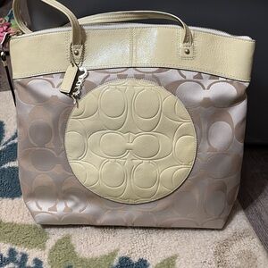 Coach Beige and Yellow Tote Bag